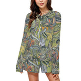 Women's Green Floral Pajama Set - Long Sleeve Top and Shorts - Bohemian Style Sleepwear